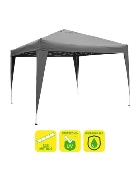 CARPA PLEGABLE ACERO 3X3 METROS GRIS SUNGARDEN