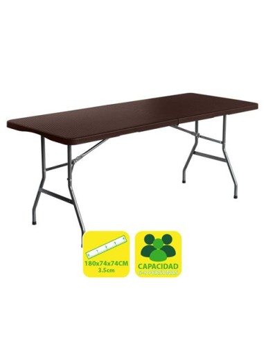 MESA DE RESINA PLEGABLE EFECTO RATÃN 180X74X74CM 3.5CM SUNGARDEN