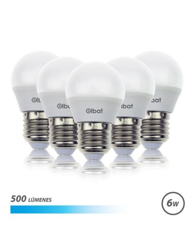 PACK 5 BOMBILLAS LED G45 | 6W | 500LM | E27 | LUZ FRIA | ELBAT