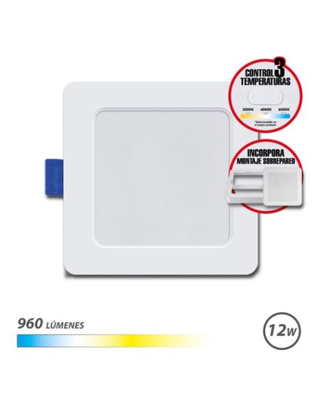 DOWNLIGHT CUADRADO 12W | 960LM SELECTOR 3 TEMPERATURAS + SOBREPARED ELBAT