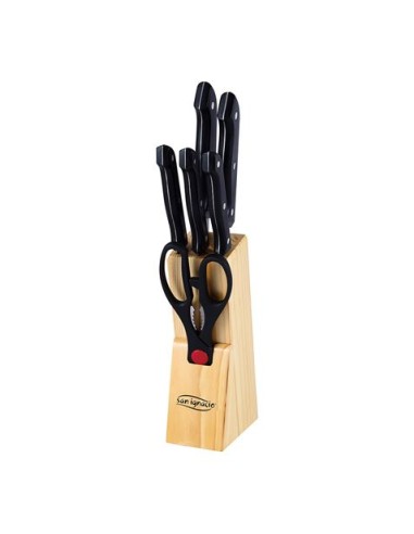 SET 7 CUCHILLOS +TIJERA INOX EN BASE SAN IGNACIO MADERA