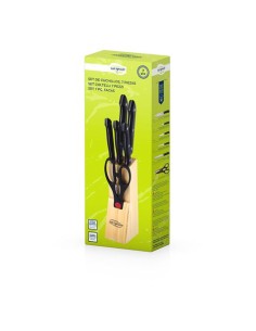 SET 7 CUCHILLOS +TIJERA INOX EN BASE SAN IGNACIO MADERA 2