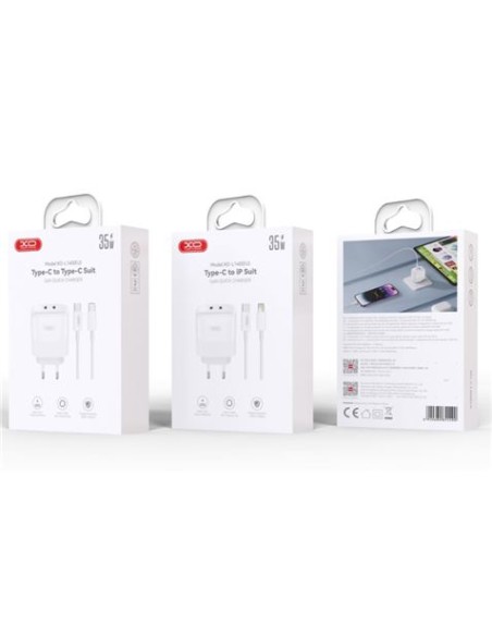 CARGADOR 2XTIPO C 35W CARGA RAPIDA XOL140 + CABLE LIGTHNING XO