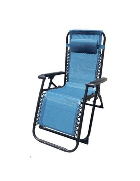 TUMBONA PLEGABLE AZUL DE ACERO CON COJIN CERVICAL