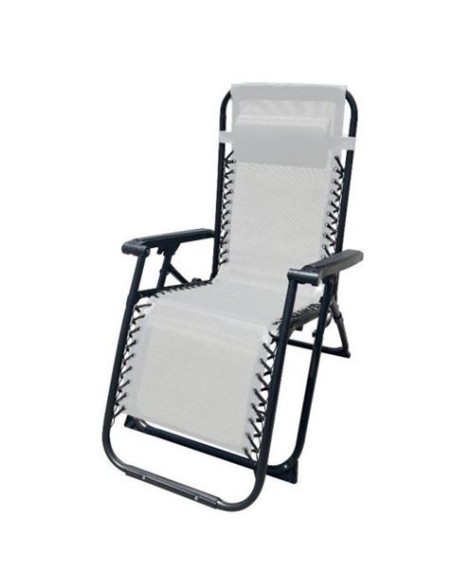 TUMBONA PLEGABLE GRIS DE ACERO CON COJIN CERVICAL