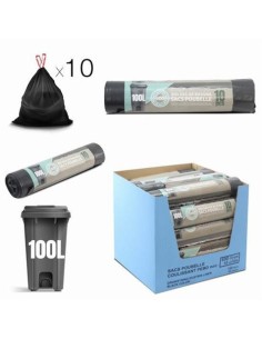 PACK 10 BOLSAS DE BASURA 100 LITROS ECO RECICLADAS NEGRAS