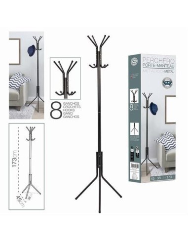 PERCHERO DE PIE METALICO NEGRO 45X38X173