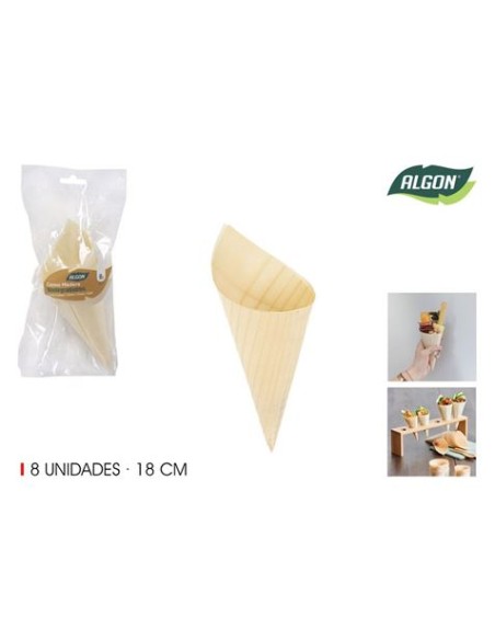 PACK 8 CONOS MADERA APERITIVOS 18CM ALGON