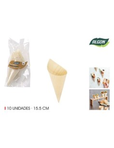PACK 10 CONOS MADERA APERITIVOS 15.5CM ALGON