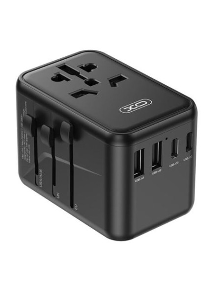 ADAPTADOR UNIVERSAL DE VIAJE 65W 3 X TIPO C + 2 X USB XO