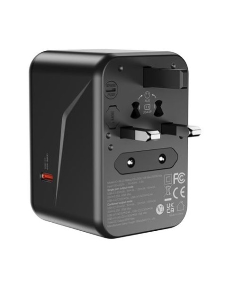 ADAPTADOR UNIVERSAL DE VIAJE 65W 3 X TIPO C + 2 X USB XO