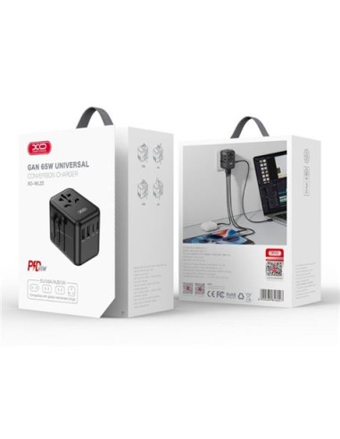ADAPTADOR UNIVERSAL DE VIAJE 65W 3 X TIPO C + 2 X USB XO