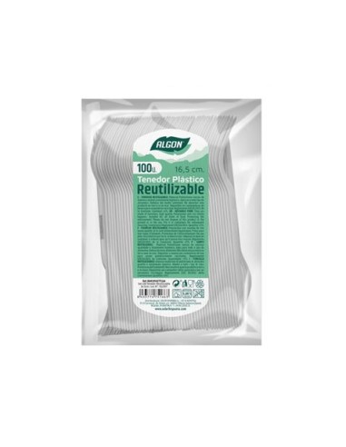 PACK 100 TENEDORES PLASTICOS REUTILIZABLES BLANCAS ALGON