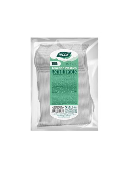 PACK 100 TENEDORES PLASTICOS REUTILIZABLES BLANCAS ALGON