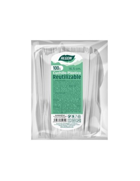 PACK 100 CUCHILLOS PLASTICOS REUTILIZABLES BLANCAS ALGON