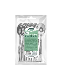 PACK 12 CUCHARAS POSTRE PLASTICO REUTILIZABLE PLATA ALGON