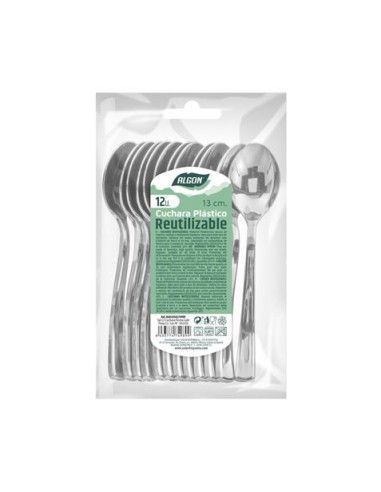 PACK 12 CUCHARAS POSTRE PLASTICO REUTILIZABLE PLATA ALGON