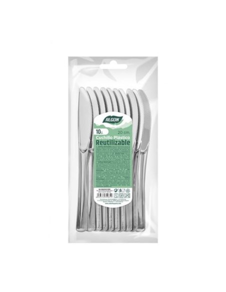 PACK 10 CUCHILLOS PLASTICO REUTILIZABLE PLATA ALGON