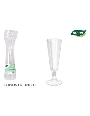 SET 4 COPAS CAVA PIE TRANSPARENTE 150CC ALGON