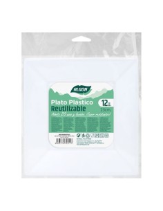 SET 12 PLATOS CUADRADOS REUTILIZABLE BLANCA ALGON