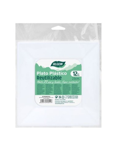 SET 12 PLATOS CUADRADOS REUTILIZABLE BLANCA ALGON