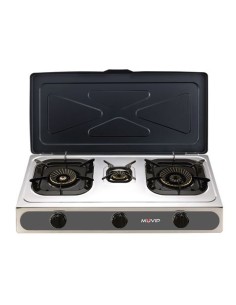 COCINA GAS INOX 3 FUEGOS SERIE STRONG + TAPA MUVIP