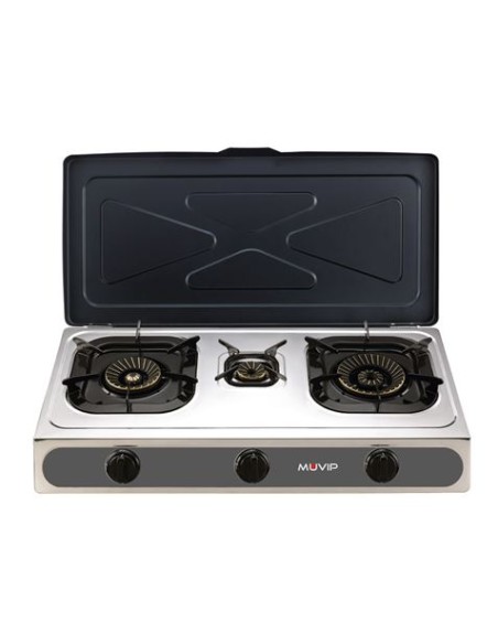 COCINA GAS INOX 3 FUEGOS SERIE STRONG + TAPA MUVIP