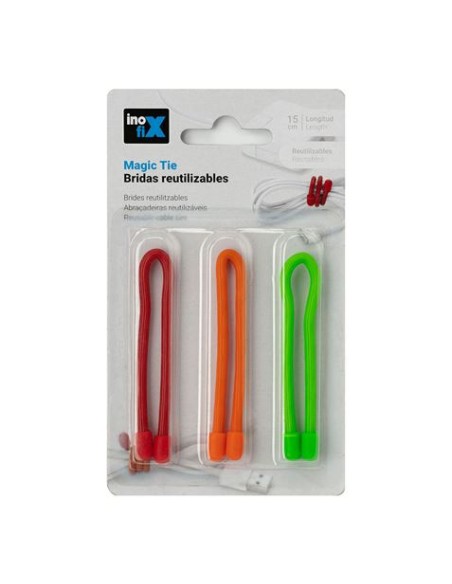 SET 3 BRIDAS REUTILIZABLES MAGIC 15CM COLORES SURTIDOS