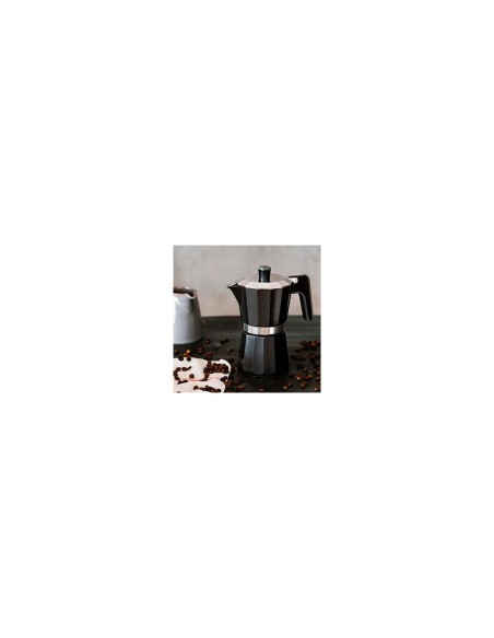 CAFETERA BRA PERFECTA 6 TAZAS ALUMINIO FONDO PARA INDUCCION TOTAL APTA TODO TIPO COCINAS NEGRO A170485