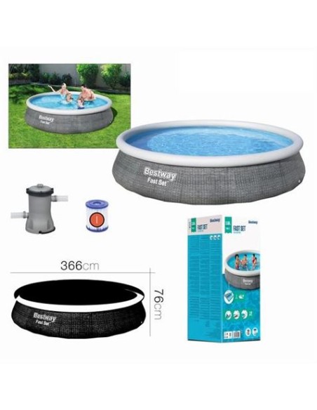 PISCINA HINCHABLE + BOMBA FILTRO 366CM DIÃMETRO X H76CM BESTWAY