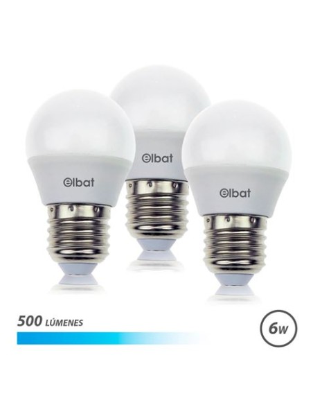 PACK 3 BOMBILLAS LED G45 | 6W | 500LM | E27 | LUZ FRIA | ELBAT