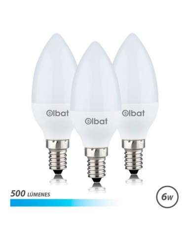 PACK 3 BOMBILLAS LED C37 | 6W | 500LM | E14 | LUZ FRIA | ELBAT