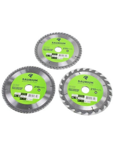 PACK 3 DISCOS CORTE MADERA PARA SIERRAS 210MM. SAURIUM