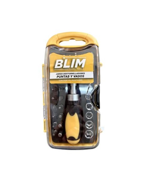 JUEGO 30 PIEZAS DESTORNILLADORES, PUNTAS Y VASOS BLIM