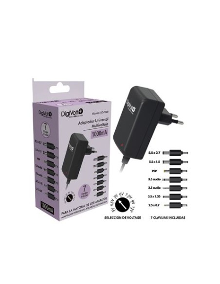 CARGADOR UNIVERSAL MUTIVOLTAJE 1000MAH 7 PUNTAS DIGIVOLT