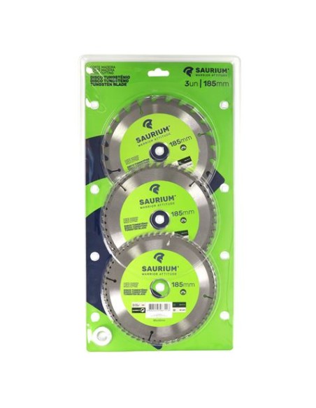 PACK 3 DISCOS CORTE MADERA PARA SIERRAS 185MM. SAURIUM