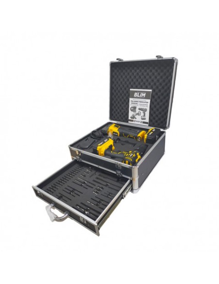 PACK 20V TALADRO PERCUTOR+RADIAL S/CARBONES | 2 X 4AH | CAJA ALUMINIO BLIM