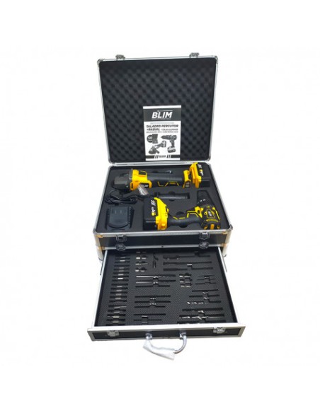 PACK 20V TALADRO PERCUTOR+RADIAL S/CARBONES | 2 X 4AH | CAJA ALUMINIO BLIM