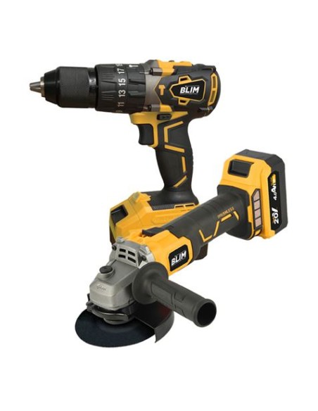 PACK 20V TALADRO PERCUTOR+RADIAL S/CARBONES | 2 X 4AH | CAJA ALUMINIO BLIM