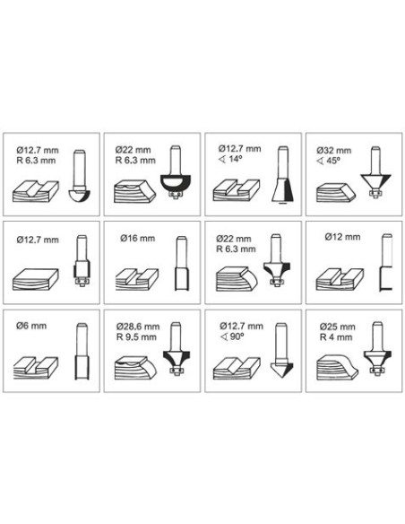 JUEGO 12 PCS FRESAS 6MM PARA MADERA MADER