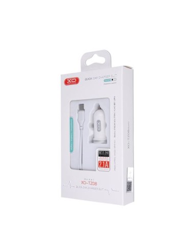 PACK CARGADOR MECHERO TZ08 2.1A + CABLE TIPO MICRO USB BLANCO XO