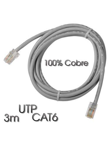CABLE DE RED UTP CAT 6 3M GRIS CLARO 100% COBRE CROMAD