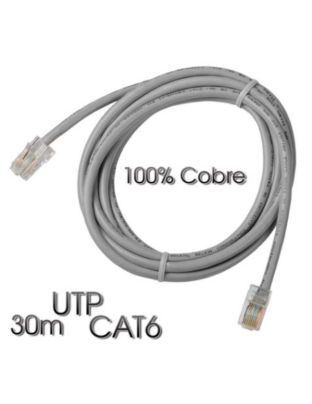 CABLE DE RED UTP CAT 6 30M GRIS CLARO 100% COBRE CROMAD