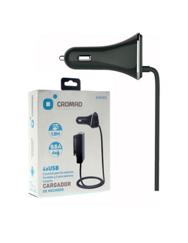 CARGADOR DE MECHERO 9.6A 4 X USB NEGRO CROMAD