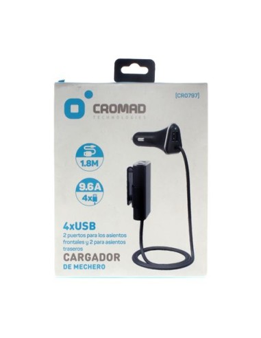 CARGADOR DE MECHERO 9.6A 4 X USB NEGRO CROMAD