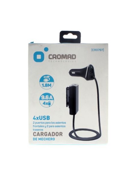 CARGADOR DE MECHERO 9.6A 4 X USB NEGRO CROMAD