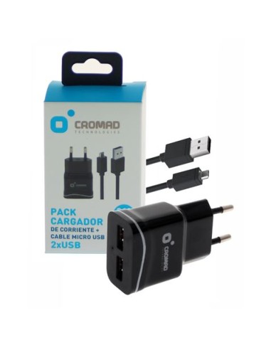 PACK CARGADOR CORRIENTE 2.1A + CABLE MICRO USB CROMAD