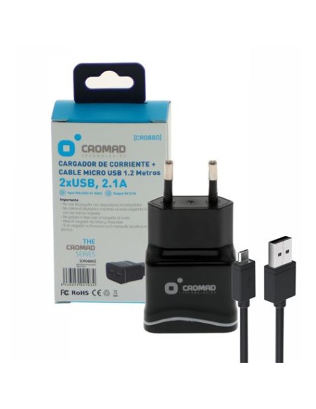 PACK CARGADOR CORRIENTE 2.1A + CABLE MICRO USB CROMAD
