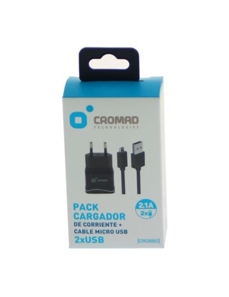 PACK CARGADOR CORRIENTE 2.1A + CABLE MICRO USB CROMAD