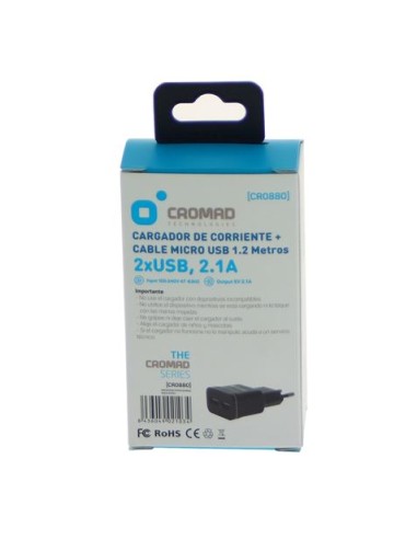 PACK CARGADOR CORRIENTE 2.1A + CABLE MICRO USB CROMAD